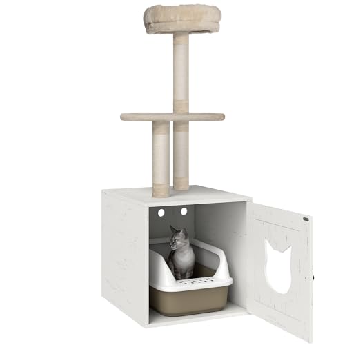 PawHut Kratzbaum mit Toilettenhaus, 2-in-1-Spielturm, 129 cm große Katzenhöhle mit Kantenschutz, Kratzsäulen, Plattform, Bett, cremefarben PawHut Kratzbaum mit Toilettenhaus, 2-in-1-Spielturm, 129 cm große Katzenhöhle mit Kantenschutz, Kratzsäulen, Plattform, Bett, cremefarben von PawHut