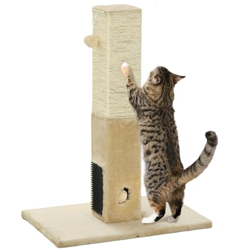 PawHut Kratzstamm, 79cm Kratzsäule mit Fellbürsten, Jute-Katzenkratzbaum mit Spielball, Kratzbaum für Katzen unter 4,5 kg, Katzen Kratzmöbel, Indoor, Beige PawHut Kratzstamm, 79cm Kratzsäule mit Fellbürsten, Jute-Katzenkratzbaum mit Spielball, Kratzbaum für Katzen unter 4,5 kg, Katzen Kratzmöbel, Indoor, Beige von PawHut