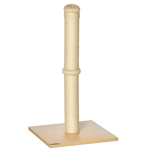 PawHut Kratzstamm für Katzen Kratzsäule aus Sisal Stabiler Kratzbaum Kratz Spielzeug Katze mit Ball 60 cm Spanplatte Sisal Beige+Eiche 34 x 34 x 60 cm von PawHut