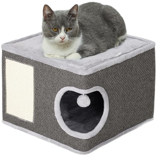 PawHut Kratztonne, 35 cm hoch Katzentonne mit Höhle, Kratzbaum mit Spielball, Katzenturm aus Sisal, für Katze bis 6 kg, Dunkelgrau+Cremeweiß PawHut Kratztonne, 35 cm hoch Katzentonne mit Höhle, Kratzbaum mit Spielball, Katzenturm aus Sisal, für Katze bis 6 kg, Dunkelgrau+Cremeweiß von PawHut