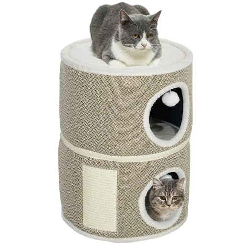 PawHut Kratztonne, 56 cm Hoch Katzentonne mit Höhle, Kratzbaum, Katzenturm aus Sisal, für Katze bis 5 kg, Kaffee PawHut Kratztonne, 56 cm Hoch Katzentonne mit Höhle, Kratzbaum, Katzenturm aus Sisal, für Katze bis 5 kg, Kaffee von PawHut