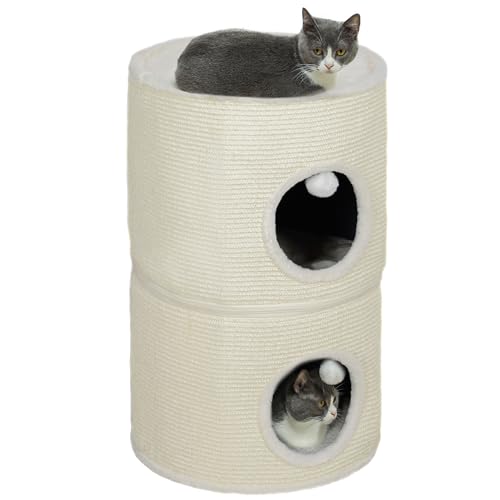 PawHut Kratztonne, 69 cm Hoch Katzentonne Teilbare Kratzbaum mit 2 Höhle, Spielball, Katzenturm, Katzenturm für Katzen bis 5 kg, Cremeweiß PawHut Kratztonne, 69 cm Hoch Katzentonne Teilbare Kratzbaum mit 2 Höhle, Spielball, Katzenturm, Katzenturm für Katzen bis 5 kg, Cremeweiß von PawHut