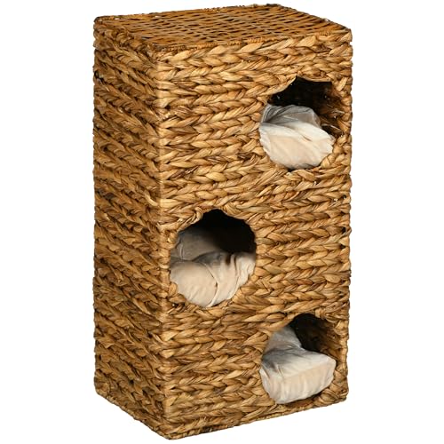PawHut Kratztonne, 76 cm Hoch Katzentonne mit 3 Höhle, Waschbaren Kissen, Kratzbaum, Katzenturm aus Wasserhyazinthe, Hellbraun PawHut Kratztonne, 76 cm Hoch Katzentonne mit 3 Höhle, Waschbaren Kissen, Kratzbaum, Katzenturm aus Wasserhyazinthe, Hellbraun von PawHut