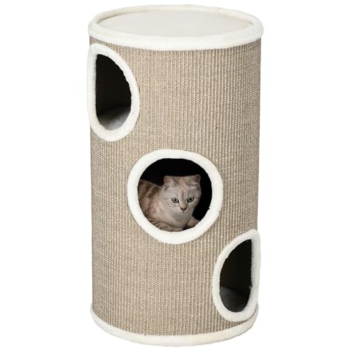 PawHut Kratztonne, Höhe 70 cm, Spieltonne für Katzen, 3 Ebenen, Katzenkratzbaum mit 3 Höhlen, Katzenbaum, Kratzturm aus Sisal, Katzenmöbel, Plüsch, Braun PawHut Kratztonne, Höhe 70 cm, Spieltonne für Katzen, 3 Ebenen, Katzenkratzbaum mit 3 Höhlen, Katzenbaum, Kratzturm aus Sisal, Katzenmöbel, Plüsch, Braun von PawHut