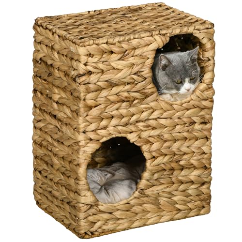 PawHut Kratztonne, 55 cm Hoch Katzentonne mit 2 Höhle, Waschbaren Kissen, Kratzbaum, Katzenturm aus Wasserhyazinthe, Hellbraun PawHut Kratztonne, 55 cm Hoch Katzentonne mit 2 Höhle, Waschbaren Kissen, Kratzbaum, Katzenturm aus Wasserhyazinthe, Hellbraun von PawHut