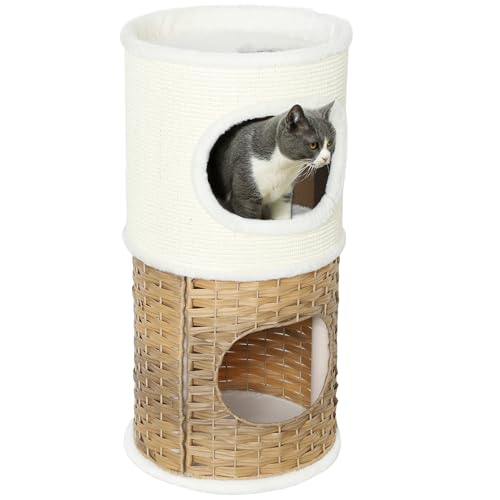PawHut Kratztonne 80 cm Hoch Ø 40 cm dreistöckige Katzentonne mit Plüschrand, Katzenhöhle, Kratzbaum für mittelgroße Katzen, Cremeweiß+Braun PawHut Kratztonne 80 cm Hoch Ø 40 cm dreistöckige Katzentonne mit Plüschrand, Katzenhöhle, Kratzbaum für mittelgroße Katzen, Cremeweiß+Braun von PawHut