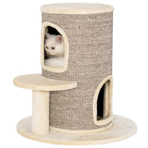 PawHut Kratztonne für Katzen, 61 cm Hoch Katzentonne mit 2 Höhlen, Kratzbaum mit Sprungplattform, Katzenturm aus Sisal, Plüsch, für kleine Katzen Beige PawHut Kratztonne für Katzen, 61 cm Hoch Katzentonne mit 2 Höhlen, Kratzbaum mit Sprungplattform, Katzenturm aus Sisal, Plüsch, für kleine Katzen Beige von PawHut