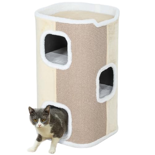 PawHut Kratztonne für Katzen Katzenkratzbaum 3 Ebenen Katzenbaum Kletterbaum für Katzen Katzenmöbel Spanplatte samtartiges Polyester Sisal Beige+Weiß 40 x 40 x 74 cm PawHut Kratztonne für Katzen Katzenkratzbaum 3 Ebenen Katzenbaum Kletterbaum für Katzen Katzenmöbel Spanplatte samtartiges Polyester Sisal Beige+Weiß 40 x 40 x 74 cm von PawHut