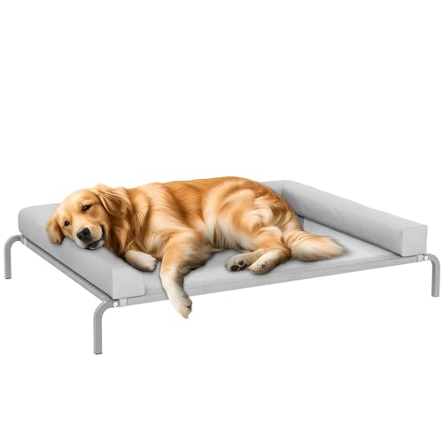 PawHut Kühlendes Hundebett mit herausnehmbaren Verstärkungen, erhöhtes Bett für große Hunde, tragbar, mit atmungsaktivem Netzstoff, Stahlrahmen für drinnen und draußen, 130 x 90 x 30 cm, Hellgrau PawHut Kühlendes Hundebett mit herausnehmbaren Verstärkungen, erhöhtes Bett für große Hunde, tragbar, mit atmungsaktivem Netzstoff, Stahlrahmen für drinnen und draußen, 130 x 90 x 30 cm, Hellgrau von PawHut