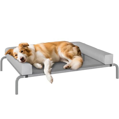 PawHut Kühlendes Hundebett mit herausnehmbaren Verstärkungen, erhöhtes Bett für mittelgroße Hunde, tragbar, mit atmungsaktivem Netzstoff, Stahlrahmen für drinnen und draußen, 110 x 75 x 30 cm von PawHut