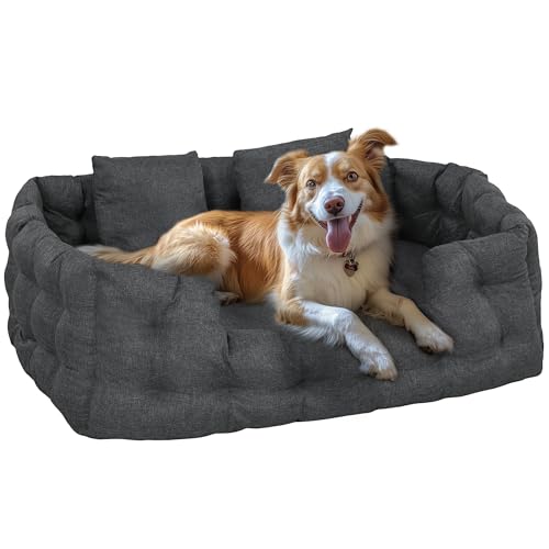 PawHut Medium Dog Bed Haustierbett mit 2 Kissen Hundematratze mit Anti-Rutsch-Boden Abnehmbarer und waschbarer Bezug 110x70x35 cm Grau PawHut Medium Dog Bed Haustierbett mit 2 Kissen Hundematratze mit Anti-Rutsch-Boden Abnehmbarer und waschbarer Bezug 110x70x35 cm Grau von PawHut