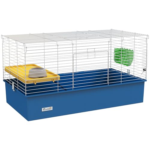 PawHut Meerschweinchenkäfig Chinchillas Kaninchen Kleintierkäfig mit Rampe, Schale, Wasserflasche, 99 x 52 x 53 cm, Blau PawHut Meerschweinchenkäfig Chinchillas Kaninchen Kleintierkäfig mit Rampe, Schale, Wasserflasche, 99 x 52 x 53 cm, Blau von PawHut