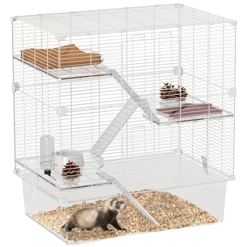 PawHut Mehrstöckiger Nagetierkäfig mit Zubehör, Hamsterkäfig aus Stahl, PET und PS, 73x47x80 cm, Weiß von PawHut