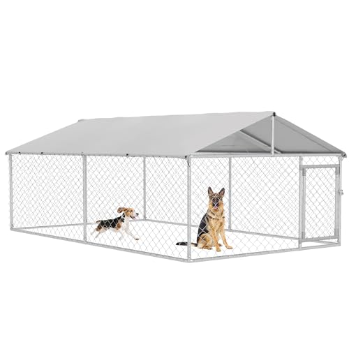 PawHut Outdoor-Hundezwinger, Tiergehege mit wasserdichter Abdeckung, 400x230x150cm, Silber und Grau von PawHut