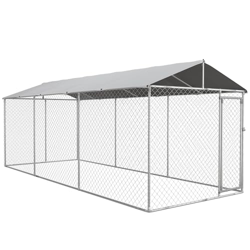 PawHut Outdoor-Hundezwinger, Tiergehege mit wasserdichter Abdeckung, 600x230x230cm, Silber und Grau von PawHut