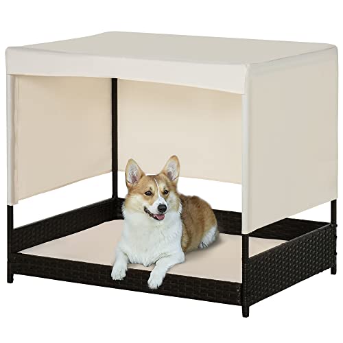 PawHut Rattan Hundehaus mit Kissen Hundebett mit Dach Haustierbett Hundehütte Hundeliege Hundesofa mit Kissen Stahlrahmen Kaffee+Beige 91 x 71 x 81 cm PawHut Rattan Hundehaus mit Kissen Hundebett mit Dach Haustierbett Hundehütte Hundeliege Hundesofa mit Kissen Stahlrahmen Kaffee+Beige 91 x 71 x 81 cm von PawHut
