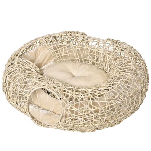 PawHut Rattan Katzenbett 78x69x22 cm Rattan Katzenkorb Roll-up mit weichem Kissen 3 Zugangslöcher Katzentunnel Naturholz PawHut Rattan Katzenbett 78x69x22 cm Rattan Katzenkorb Roll-up mit weichem Kissen 3 Zugangslöcher Katzentunnel Naturholz von PawHut