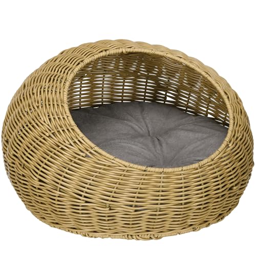 PawHut Rattan Katzenkorb Katzenhaus Katzenhütte mit Kissen für Katzen bis 4 kg, Haustierbett Katzenhöhle, Indoor, PE-Rattan, Ø50 x 31 cm, Hellbraun PawHut Rattan Katzenkorb Katzenhaus Katzenhütte mit Kissen für Katzen bis 4 kg, Haustierbett Katzenhöhle, Indoor, PE-Rattan, Ø50 x 31 cm, Hellbraun von PawHut