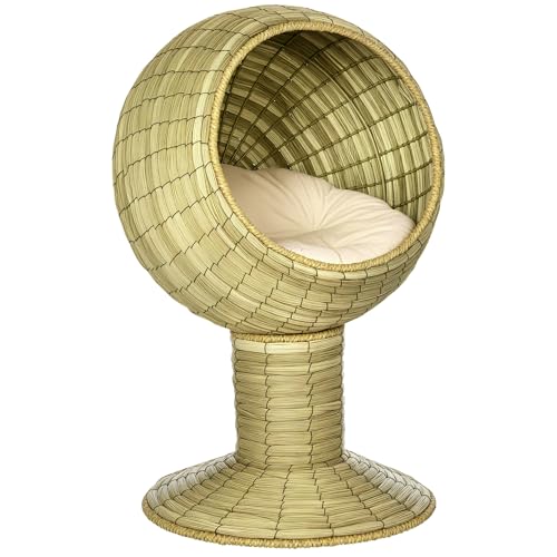 PawHut Ratten Katzenhöhle, Katzenkorb mit Kissen, Haustierbett, Katzenbett, Katzenhütte mit abnehmbarem Sockel für Wohnzimmer, Schlafzimmer, Erhöhtes Design, Gelb, 41 x 41 x 71,5 cm PawHut Ratten Katzenhöhle, Katzenkorb mit Kissen, Haustierbett, Katzenbett, Katzenhütte mit abnehmbarem Sockel für Wohnzimmer, Schlafzimmer, Erhöhtes Design, Gelb, 41 x 41 x 71,5 cm von PawHut