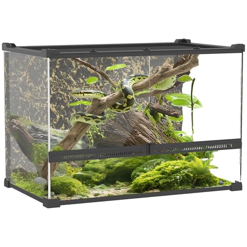 PawHut Reptilien-Glasterrarium, Reptilienviarium mit Steinhintergrund, Frontbelüftung, ausbruchsicheres Knaufschloss, Glasgehege für Eidechsen, gehörnte Frösche, Schlangen, 50 x 30 x 35 cm, Schwarz PawHut Reptilien-Glasterrarium, Reptilienviarium mit Steinhintergrund, Frontbelüftung, ausbruchsicheres Knaufschloss, Glasgehege für Eidechsen, gehörnte Frösche, Schlangen, 50 x 30 x 35 cm, Schwarz von PawHut