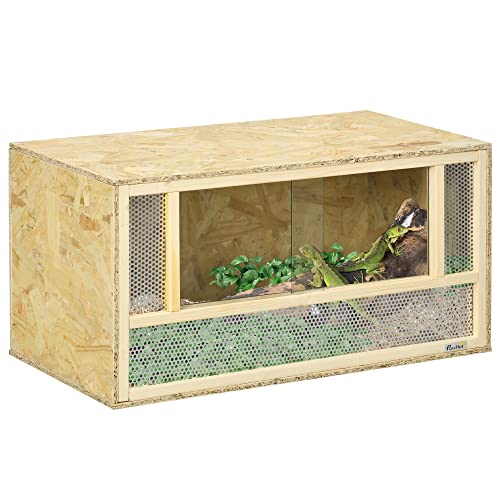 PawHut Reptilienterrarium aus Holz, Reptilienhaus mit Glasschiebetüren und Mesh-Paneelen, Mehrzweck-Reptilienhaus, 40x80x40 cm, für Eidechsen, Chamäleons, Schlangen von PawHut