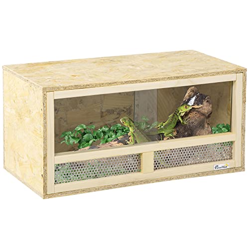 PawHut Reptilienterrarium aus Holz, Reptilienhaus mit Glasschiebetüren und Mesh-Paneelen, Mehrzweck-Reptilienhaus, 60x29,5x29,5 cm, für Echsen, Chamäleons, Schlangen von PawHut