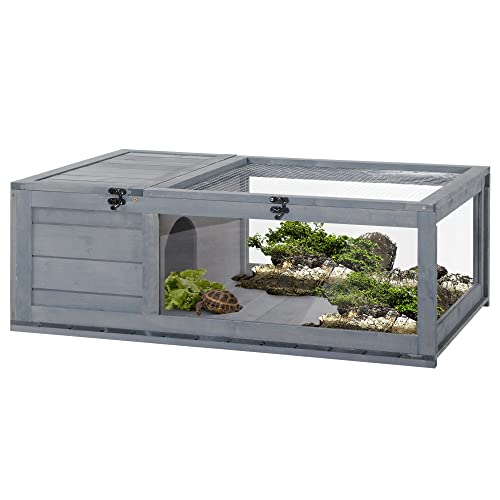 PawHut Schildkrötenhaus aus Holz Schildkrötengehege mit Haupthäusern aufklappbarem Oberseite, Outdoor Reptilienkäfig Terrarium für Schildkröten Reptilien für drinnen draußen 91x60,5x32 cm, Grau PawHut Schildkrötenhaus aus Holz Schildkrötengehege mit Haupthäusern aufklappbarem Oberseite, Outdoor Reptilienkäfig Terrarium für Schildkröten Reptilien für drinnen draußen 91x60,5x32 cm, Grau von PawHut