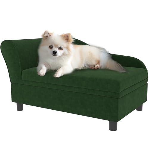 PawHut Sofa für Hunde und Katzen, auf Fuß, mit Aufbewahrungsbox, moderner Stil, abnehmbares Sitzkissen, hoher Komfort, 76 x 45 x 43 cm, Grün von PawHut