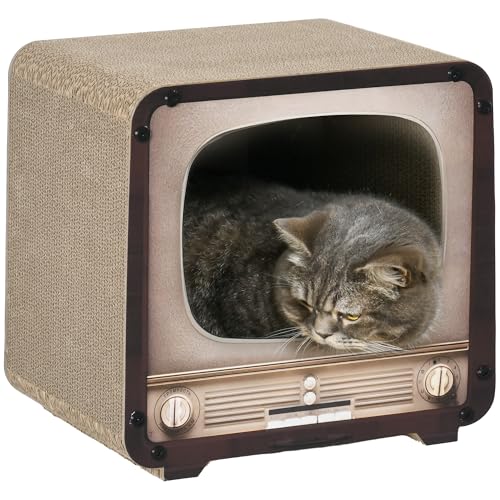 PawHut TV Form Katzenkratzbrett mit Katzenminze für Indoor Katzen Braun von PawHut