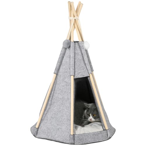 PawHut Tente tipi pour Animaux - Tipi Chat ou Chien - Coussin épais Grand Confort 2 Pompons Inclus - Structure Bois de pin Feutrine Peluche Gris PawHut Tente tipi pour Animaux - Tipi Chat ou Chien - Coussin épais Grand Confort 2 Pompons Inclus - Structure Bois de pin Feutrine Peluche Gris von PawHut
