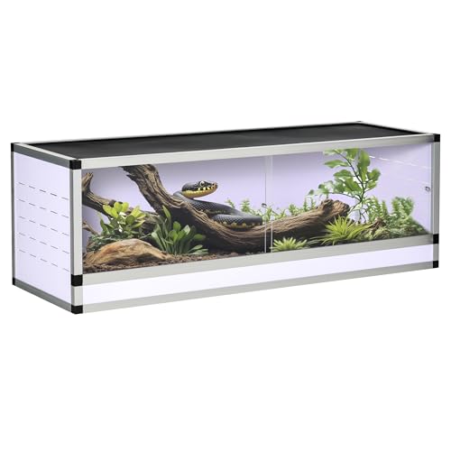 PawHut Terrarium aus Aluminium für Reptilien Amphibien Spinnentiere Reptilienzuchtbox Mesh-Terrarium Weiß+Silber+Schwarz 120 x 40 x 40 cm von PawHut