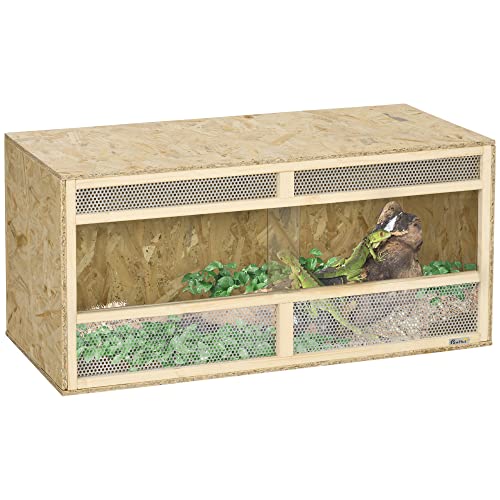 PawHut Terrarium aus OSB-Holz für Reptilien, mit Schiebetür aus Glas, 100 x 47 x 47 cm von PawHut
