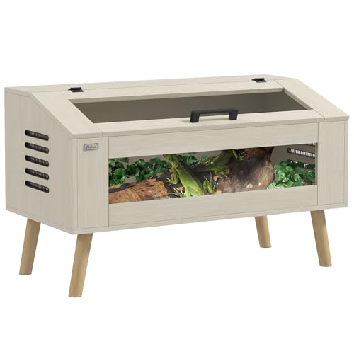 PawHut Terrarium für Reptilien, 140L Reptil Fütterungsbox mit gehärteten Glasfenstern, Deckel, Beine, Reptilienzuchtbox für Amphibien, Spinne, Eiche, 100 x 50 x 60 cm von PawHut