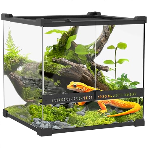 PawHut Terrarium für Reptilien Glasterrarium 24L Reptil Fütterungsbox mit Frontbelüftung, ausbruchsicherer Drehverschluss für Amphibien Spinne Schwarz 30 x 30 x 30 cm von PawHut