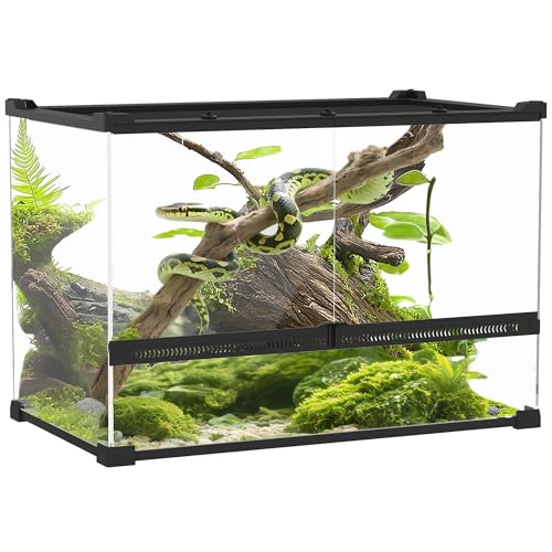 PawHut Terrarium für Reptilien Glasterrarium 48L Reptil Fütterungsbox mit Frontbelüftung, ausbruchsicherer Drehverschluss für Amphibien Spinne Schwarz 50 x 30 x 35 cm von PawHut