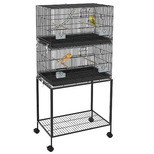 PawHut Vogelkäfig, 77 x 46 x 164 cm, Metallkäfig für Vögel, mit herausnehmbarem Tablett, Futterstangen für Wellensittiche, Kanarienvögel, Schwarz von PawHut