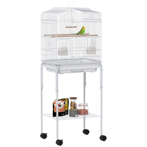 PawHut Vogelkäfig Wellensittichkäfig für Finken Kanarienvogel Sittich mit Ständer Rollen herausziehbare Ablage Zubehör Aufbewahrungsregal Weiß 46,5 x 36 x 124 cm PawHut Vogelkäfig Wellensittichkäfig für Finken Kanarienvogel Sittich mit Ständer Rollen herausziehbare Ablage Zubehör Aufbewahrungsregal Weiß 46,5 x 36 x 124 cm von PawHut