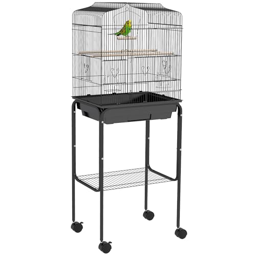 PawHut Vogelkäfig Wellensittichkäfige für Fink Kanarienvogel Sittich mit Ständer Räder ausziehbares Tablett Zubehör Ablagefach, Schwarz 46,5 x 36 x 124 cm PawHut Vogelkäfig Wellensittichkäfige für Fink Kanarienvogel Sittich mit Ständer Räder ausziehbares Tablett Zubehör Ablagefach, Schwarz 46,5 x 36 x 124 cm von PawHut