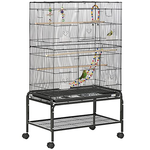 PawHut Vogelkäfig auf Rollen, mit 4 Futternäpfen und 3 Sitzstangen, 79 x 49 x 133 cm, Schwarz PawHut Vogelkäfig auf Rollen, mit 4 Futternäpfen und 3 Sitzstangen, 79 x 49 x 133 cm, Schwarz von PawHut
