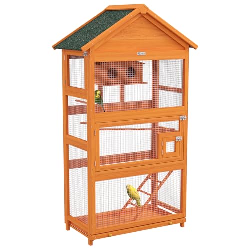 PawHut Vogelkäfig aus Holz, Käfig für Papageien, Spielplatz, Vogelvoliere für den Außenbereich, Dach Asphalt, wasserdicht, für Wellensittiche, Nymphensittiche, Sittiche, Kanarienvögel, 92 x 52 x 171 PawHut Vogelkäfig aus Holz, Käfig für Papageien, Spielplatz, Vogelvoliere für den Außenbereich, Dach Asphalt, wasserdicht, für Wellensittiche, Nymphensittiche, Sittiche, Kanarienvögel, 92 x 52 x 171 von PawHut
