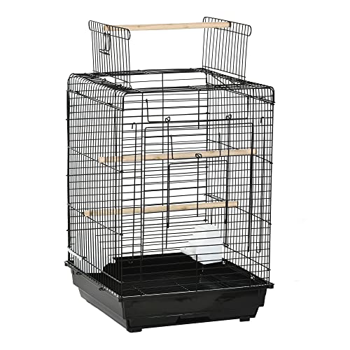 PawHut Vogelkäfig aus Metall mit Futterstangen; abnehmbarer Boden; Griff; Maße: 40 x 40 x 59 cm; Schwarz von PawHut