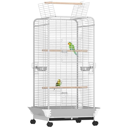 PawHut Vogelkäfig für Papageien, mit Rädern, Futterstangen und herausnehmbarer Schale für Kakadus, 79 x 73 x 146 cm, Hellgrau PawHut Vogelkäfig für Papageien, mit Rädern, Futterstangen und herausnehmbarer Schale für Kakadus, 79 x 73 x 146 cm, Hellgrau von PawHut