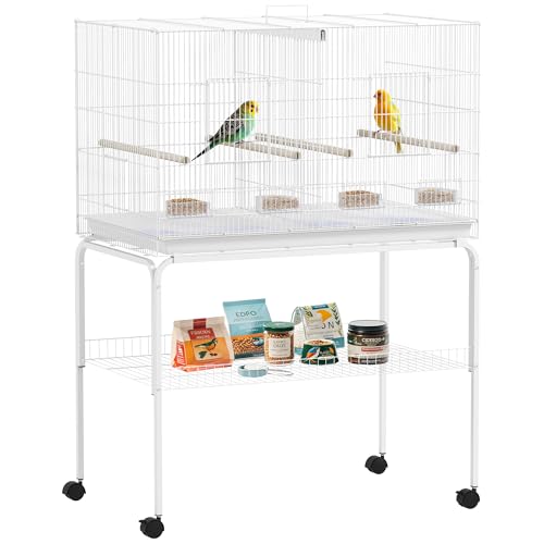 PawHut Vogelkäfig mit Trennwand für Vögel mit Rollen, 4 Futternäpfe, 4 Sitzstangen und herausnehmbarer Tablett, Käfig für Papageien, Kanarienvögel, Wellensittiche, 94 x 57 x 128 cm, Weiß PawHut Vogelkäfig mit Trennwand für Vögel mit Rollen, 4 Futternäpfe, 4 Sitzstangen und herausnehmbarer Tablett, Käfig für Papageien, Kanarienvögel, Wellensittiche, 94 x 57 x 128 cm, Weiß von PawHut