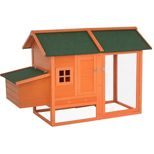 PawHut Vorgefertigter Legehennenstall aus Holz mit Nest zum Ausbrüten, Hühnerkäfig mit herausnehmbarem Tablett für und Garten, 170x81x110 cm von PawHut