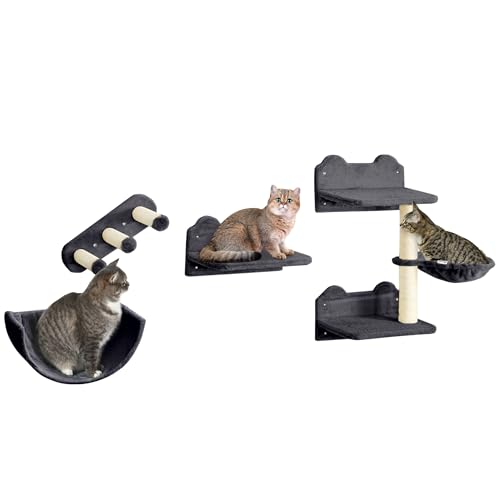 PawHut Wall Cat Climbing Rack 4 Stück Katze Rack Set mit Hängematte Nest Scratching Post Jumping Plattformen & Sisal Post dunkelgrau PawHut Wall Cat Climbing Rack 4 Stück Katze Rack Set mit Hängematte Nest Scratching Post Jumping Plattformen & Sisal Post dunkelgrau von PawHut
