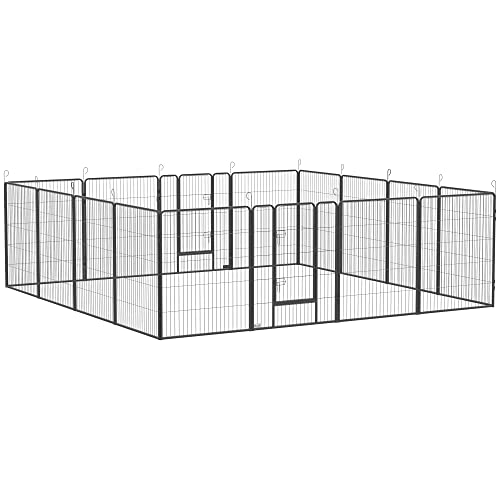 PawHut Welpenauslauf, Welpenlaufstall mit 16 Gitter je 80x100 cm, Freigehege für Große, Mittlere, Kleine Hunde, Kleintierauslauf, DIY Welpengehege mit Zwei Türen, Stahl, Grau, 320 x 320 x 100 cm PawHut Welpenauslauf, Welpenlaufstall mit 16 Gitter je 80x100 cm, Freigehege für Große, Mittlere, Kleine Hunde, Kleintierauslauf, DIY Welpengehege mit Zwei Türen, Stahl, Grau, 320 x 320 x 100 cm von PawHut