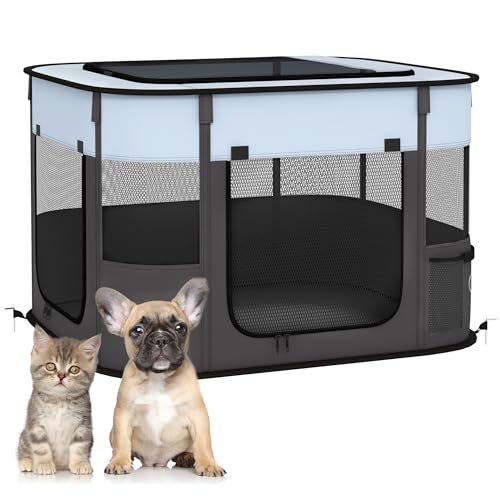 PawHut Welpenauslauf, Welpenlaufstall mit Türen, Fenster, faltbar Laufgitter, Atmungsaktiv Netz, für kleine Hunde unter 4 kg und Kleintiere, Indoor und Outdoor, 74 x 60 x 45 cm, Grau PawHut Welpenauslauf, Welpenlaufstall mit Türen, Fenster, faltbar Laufgitter, Atmungsaktiv Netz, für kleine Hunde unter 4 kg und Kleintiere, Indoor und Outdoor, 74 x 60 x 45 cm, Grau von PawHut