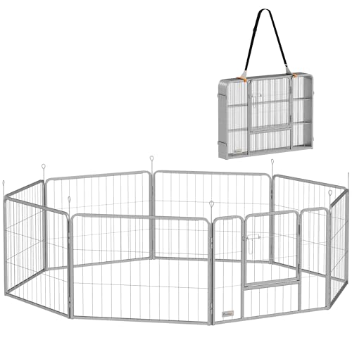 PawHut Welpenauslauf 60 cm Hoch, 8-TLG Hundelaufstall Welpenlaufstall mit Gurt und Tür, Freilaufgehege für kleine Hunde, Meerschweinchen, Kaninchen, Stahl, Silber PawHut Welpenauslauf 60 cm Hoch, 8-TLG Hundelaufstall Welpenlaufstall mit Gurt und Tür, Freilaufgehege für kleine Hunde, Meerschweinchen, Kaninchen, Stahl, Silber von PawHut