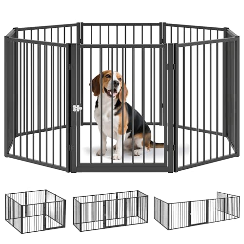 PawHut Welpenauslauf 76 cm Hoch, 8-TLG Welpenlaufstall mit Tür, Freilaufgehege Hundelaufstall für kleine bis mittelgroße Hunde, Kaninchen, Meerschweinchen, Stahl, Schwarz von PawHut