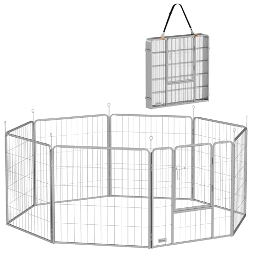 PawHut Welpenauslauf 80 cm Hoch, 8-TLG Hundelaufstall Welpenlaufstall mit Gurt und Tür, Freilaufgehege für kleine bis mittelgroße Hunde, Meerschweinchen, Kaninchen, Stahl, Silber PawHut Welpenauslauf 80 cm Hoch, 8-TLG Hundelaufstall Welpenlaufstall mit Gurt und Tür, Freilaufgehege für kleine bis mittelgroße Hunde, Meerschweinchen, Kaninchen, Stahl, Silber von PawHut